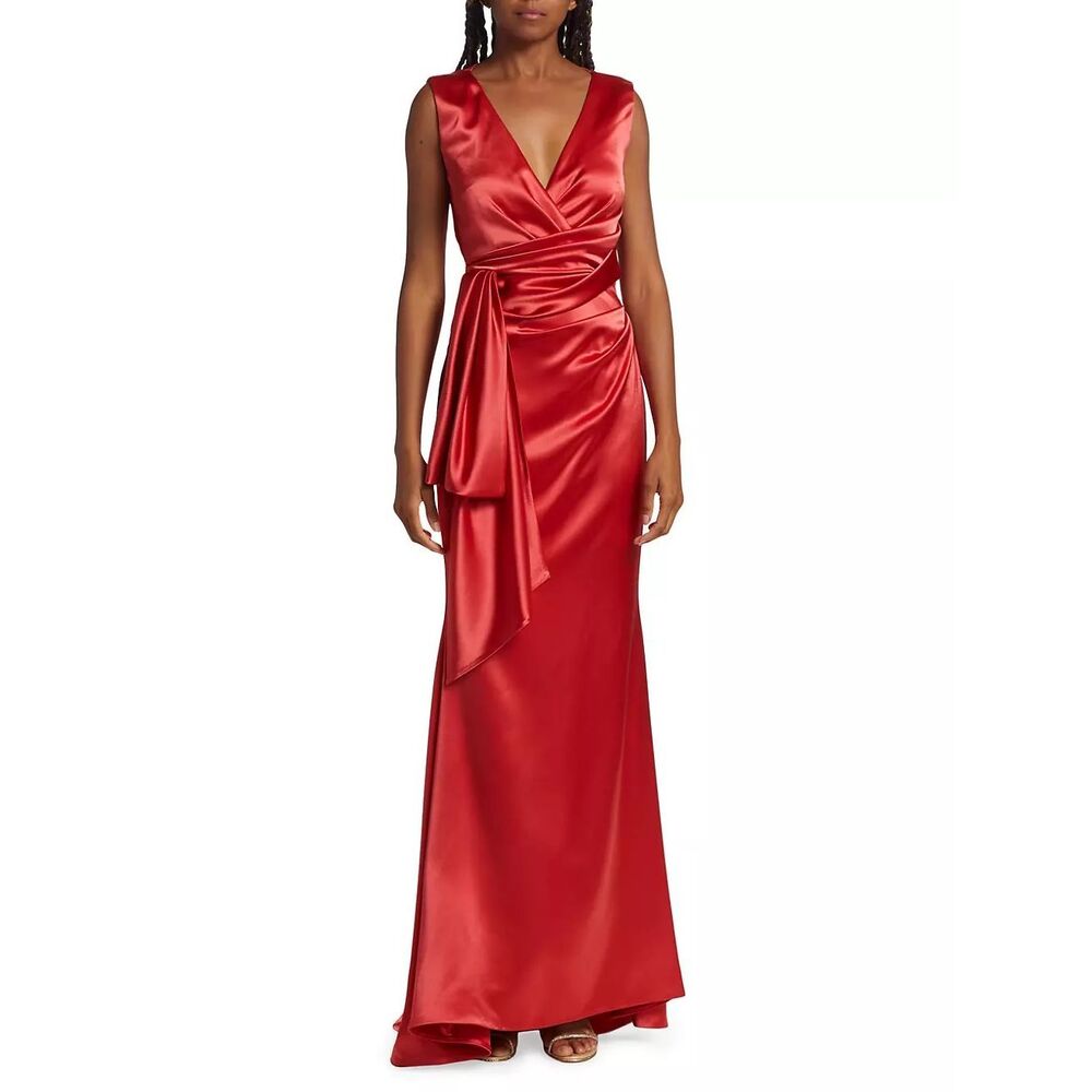 NWT Talbot Runhof Satin Side-Tie V-Neck Gown Size 6 $1995